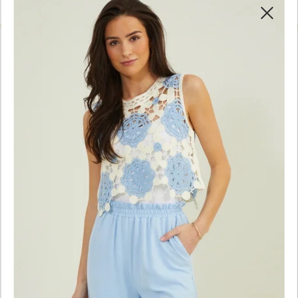 Altar’d State Cara Crochet Tank Top / Medium / Natural Blue